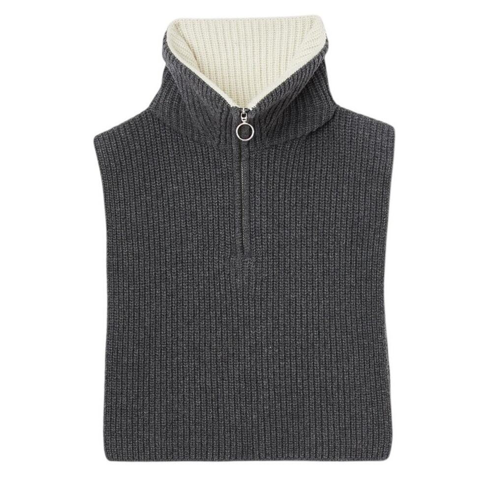 Sandro Ribbed Grey Half-Zip Scarf